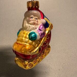 Unique Treasures Vintage Santa Claus in Sleigh Glass Christmas Ornament